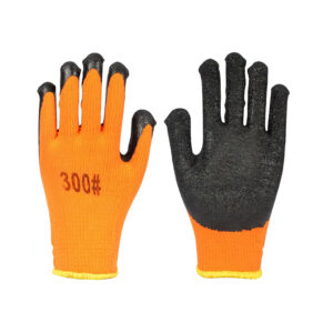 GLOVES HAND POLYESTER RUBBER COTED #300 ORG & BLK 14668-3